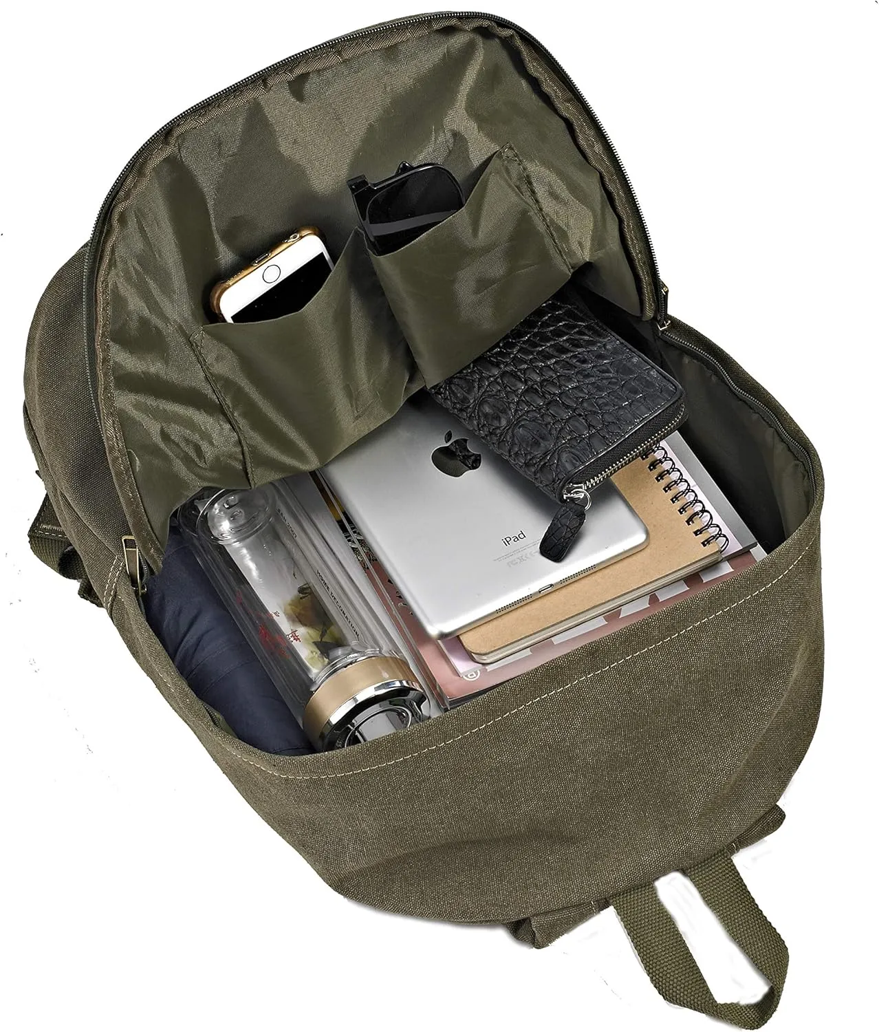 Durable Canvas College Rucksack Laptop Excursion Backpack Travel Notebook School Backpack Bookbag For Men Women Military Green Factory Directly