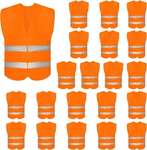 DUSKCOVE 20 Pack High Visibility Safety Vests with 2 Hi Vis Reflective Strips for Men and Women - Neon Orange Construction Vests for Traffic Work, Running, Surveyor and Security Guard