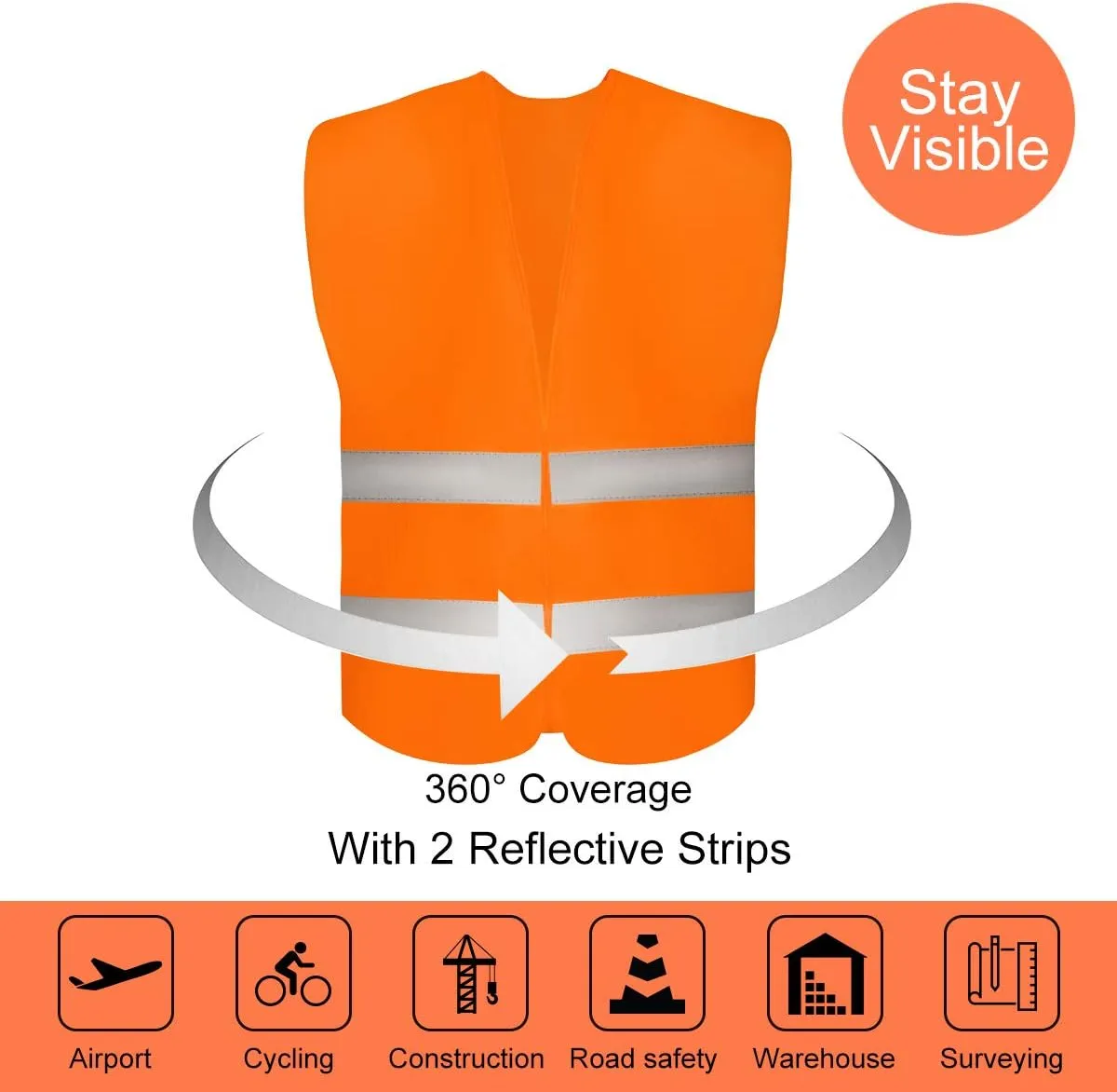 DUSKCOVE 20 Pack High Visibility Safety Vests with 2 Hi Vis Reflective Strips for Men and Women - Neon Orange Construction Vests for Traffic Work, Running, Surveyor and Security Guard