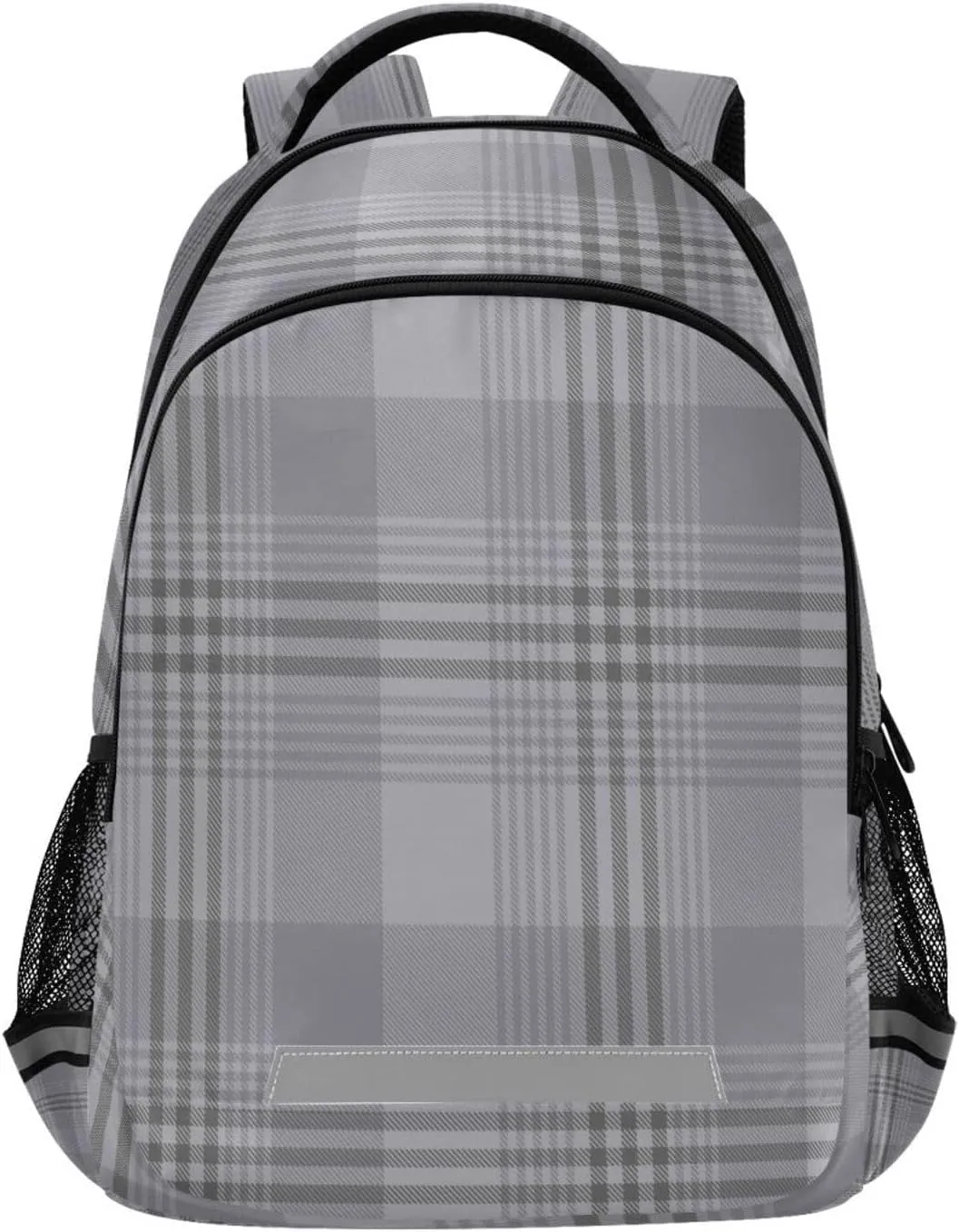 Dussdil Grey Glen Plaid Kid's Backpack, Gray Grid Tartan Backpacks for Boys Girls, 16 inch Casual Daypack Back Pack Laptop Bag Double Zipper Travel Bags with Adjustable Shoulder Strap