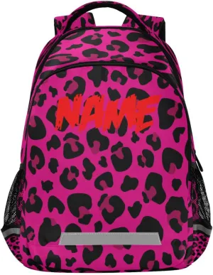 Dussdil Hot Pink Leopard Cheetah Custom Name Kid's Backpack Backpacks for Boys Girls 16 inch Casual Daypack Back Pack Laptop Bag Double Zipper Bags