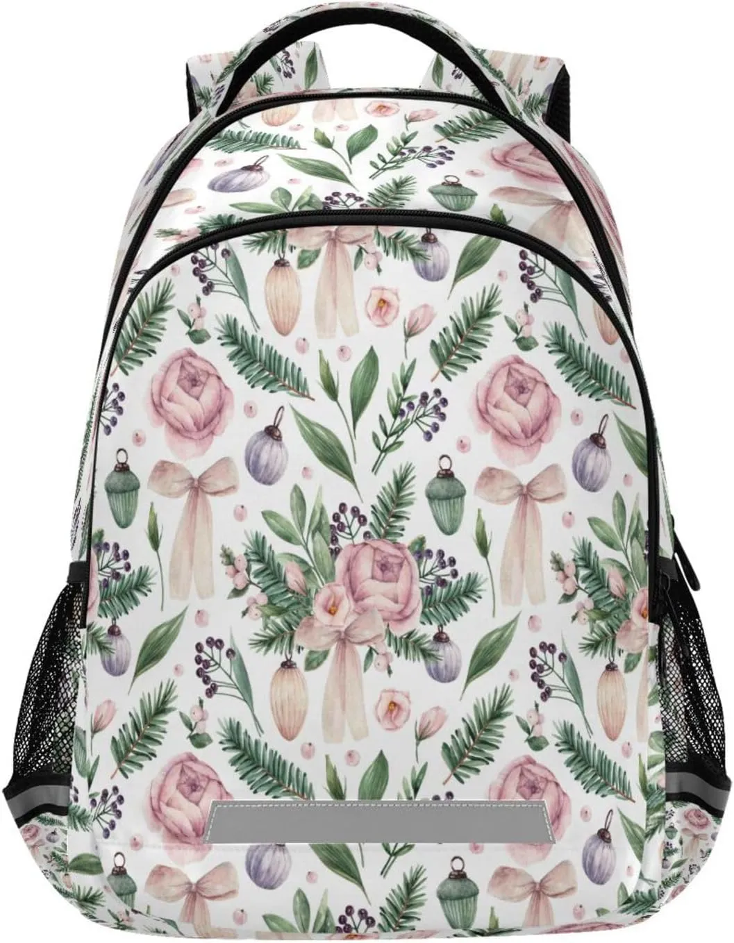 Dussdil Rose Flowers Spruce Branches Kid's Backpack Backpacks for Boys Girls, 16 inch Casual Daypack Back Pack Laptop Bag Double Zipper Travel Bags with Adjustable Shoulder Strap