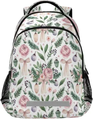Dussdil Rose Flowers Spruce Branches Kid's Backpack Backpacks for Boys Girls, 16 inch Casual Daypack Back Pack Laptop Bag Double Zipper Travel Bags with Adjustable Shoulder Strap
