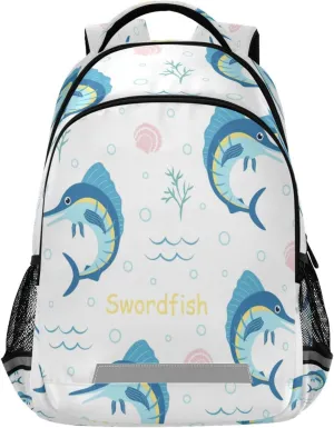 Dussdil Swordfish Seaweed Shell Kid's Backpack Backpacks for Boys Girls, 16 inch Casual Daypack Back Pack Laptop Bag Double Zipper Travel Bags with Adjustable Shoulder Strap