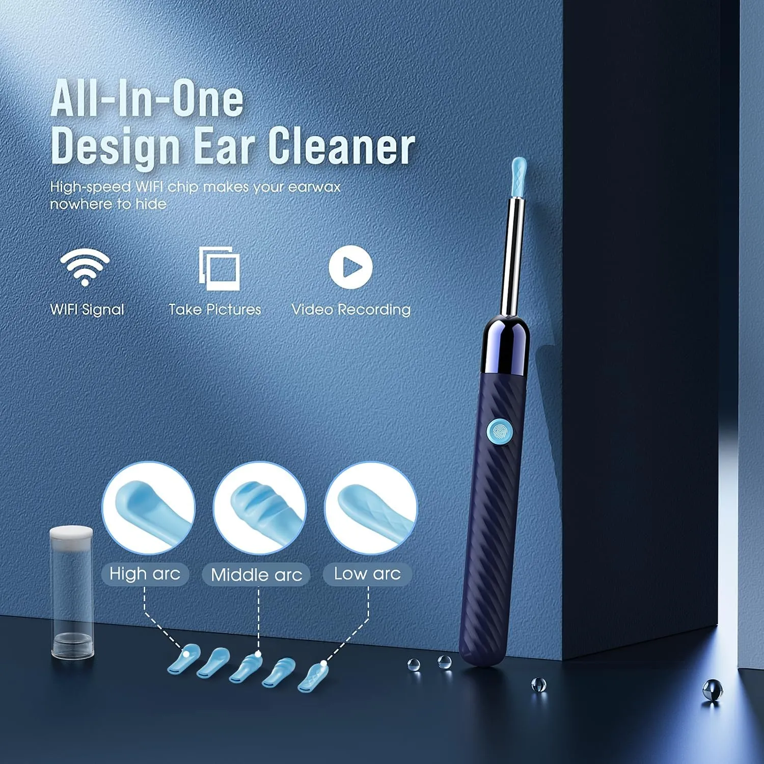 Ear Wax Removal - Earwax Remover Tool with 8 Pcs Ear Set - Ear Canal Cleaner with 1080P Camera - FSA HSA Eligible - Ear Cleaning Kit with 6 Ear Spoon - Ear Camera for iOS & Android (Midnight Blue)