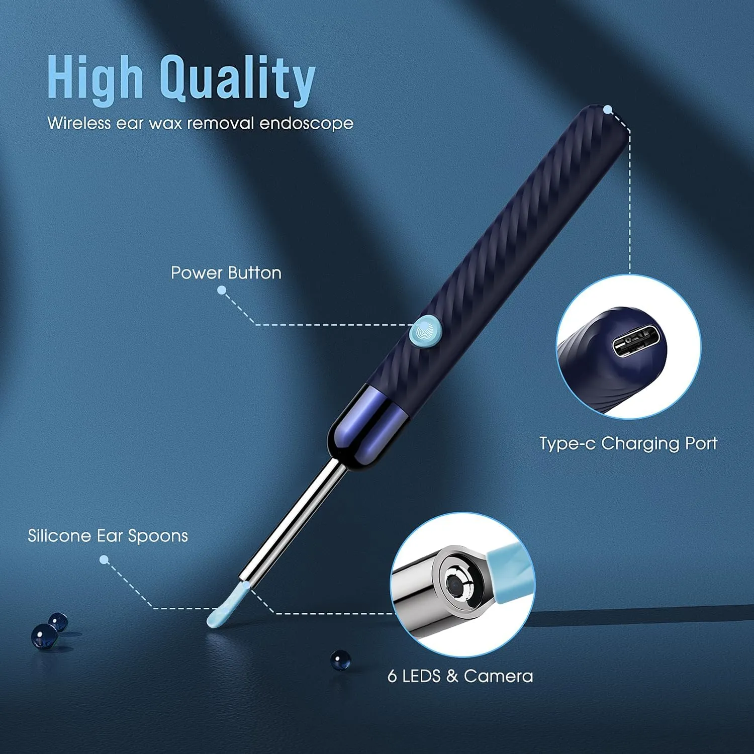 Ear Wax Removal - Earwax Remover Tool with 8 Pcs Ear Set - Ear Canal Cleaner with 1080P Camera - FSA HSA Eligible - Ear Cleaning Kit with 6 Ear Spoon - Ear Camera for iOS & Android (Midnight Blue)