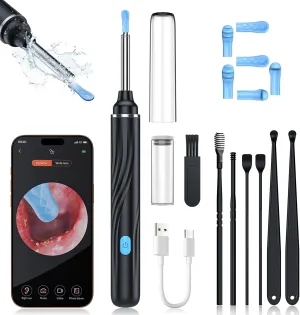 Ear Wax Removal Tool Camera, Ear Cleaner with Camera, 1080P HD Ear Camera and 6 LED Light, Ear Wax Removal Kit with 6 Ear Pick, 6 Pcs Ear Set, Ear Camera Wax Removal for iOS & Android, Black