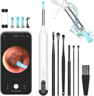 Ear Wax Removal Tool, Ear Cleaner with 1080P HD Camera, Ear Cleaner Kit with 7 PCS Ear Set, Wireless Otoscope with 6 Lights, Ear Wax Removal Kit for iPhone, iPad, Android Smart Phones（White）