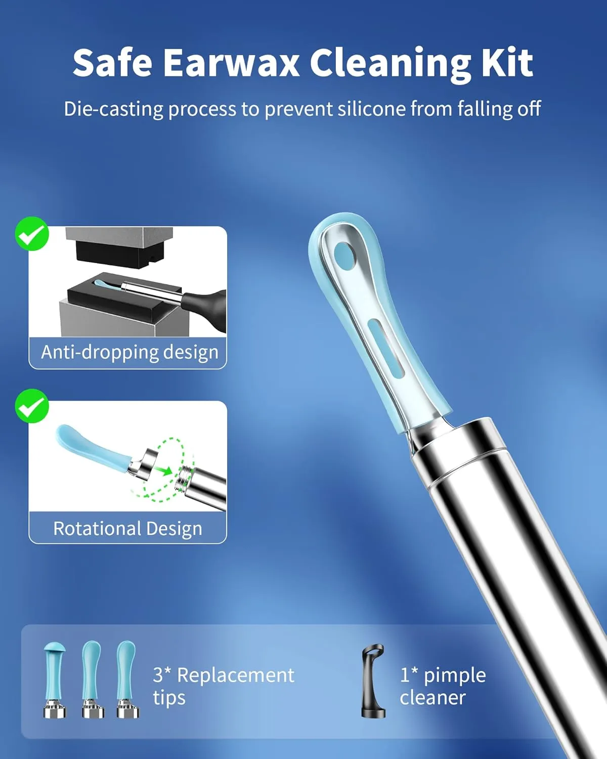Ear Wax Removal Tool, Ear Cleaner with 1080P HD Camera, Ear Cleaner Kit with 7 PCS Ear Set, Wireless Otoscope with 6 Lights, Ear Wax Removal Kit for iPhone, iPad, Android Smart Phones（White）