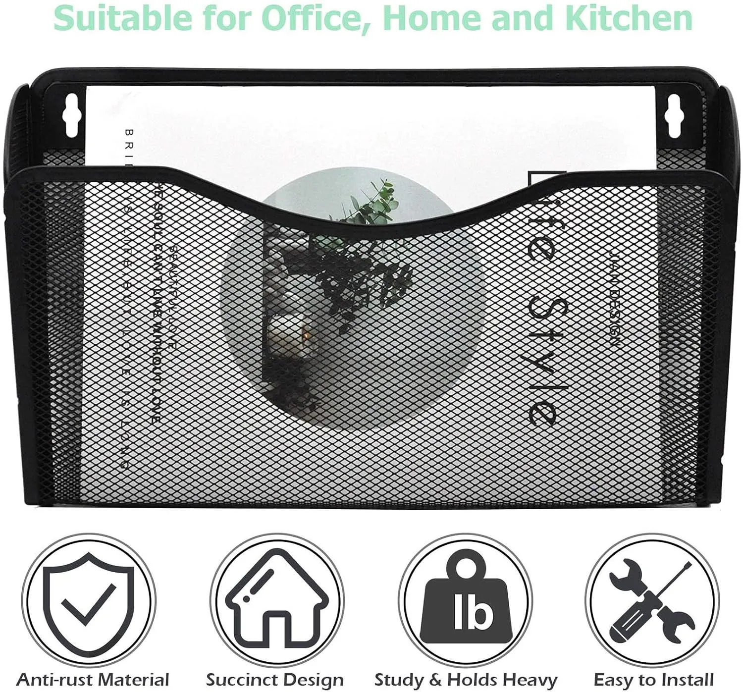 EASEPRES 3 Single Pocket Mesh Hanging File Organizer, Vertical Wall Mounted Magazine File Holder, Mount Basket Mail Paper Document Folder Organizing for Office, Home and School, Black