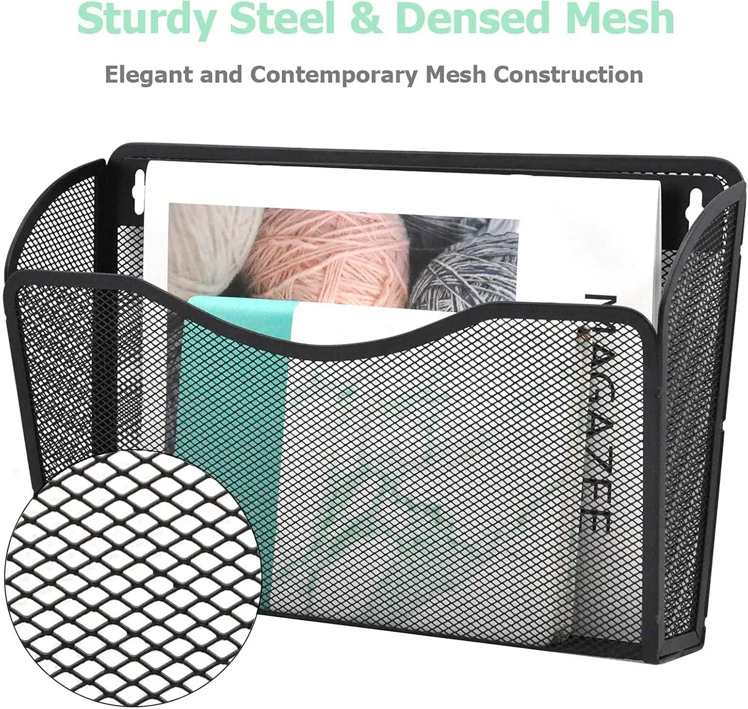EASEPRES 3 Single Pocket Mesh Hanging File Organizer, Vertical Wall Mounted Magazine File Holder, Mount Basket Mail Paper Document Folder Organizing for Office, Home and School, Black