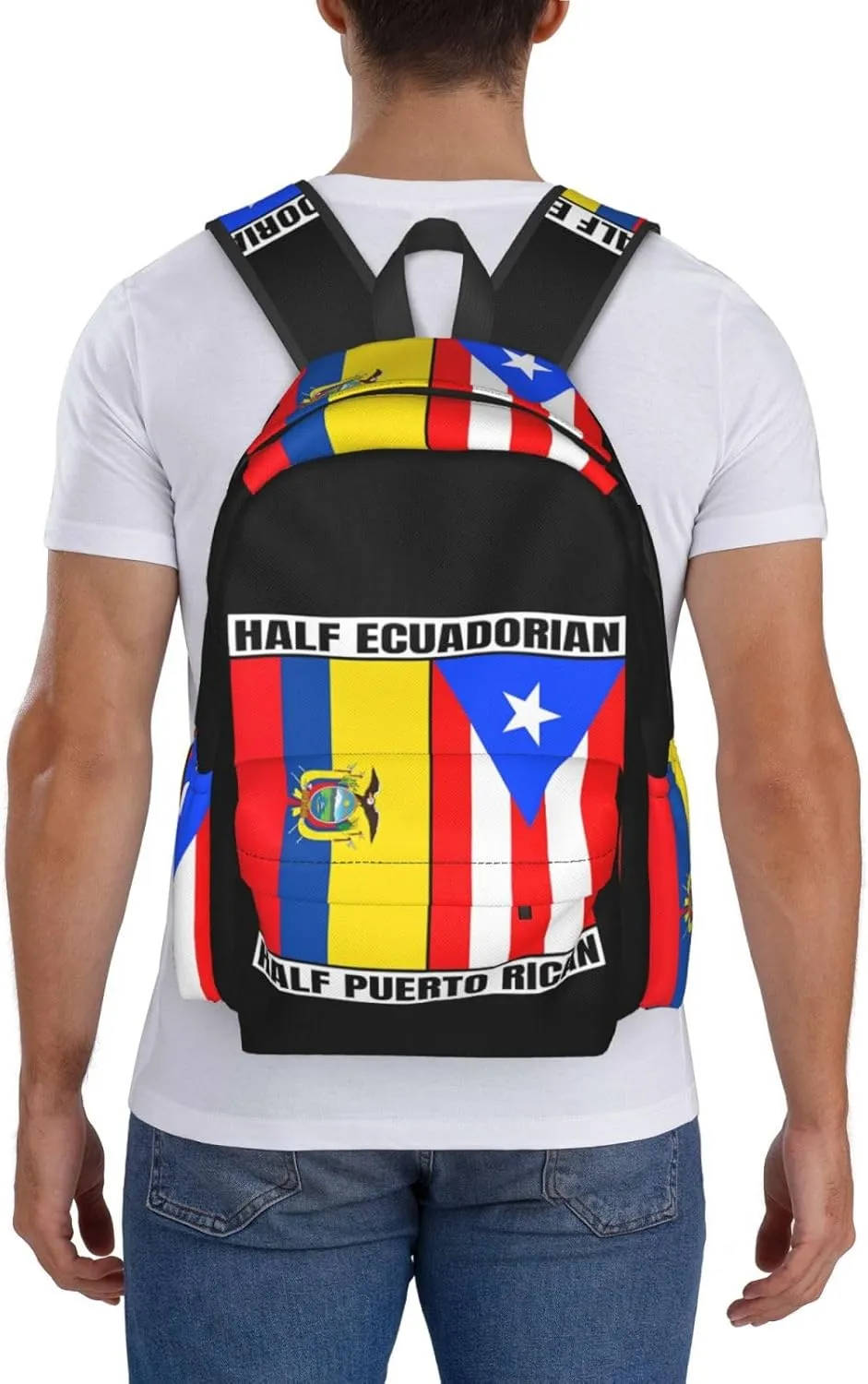 Ecuadorian Puerto Rican Ecuador Puerto Rico Flag Laptop Commuter Backpack Shoulder Bag Casual Back Pack Daypack Bags With Side Pockets For Work Travel Daily Use