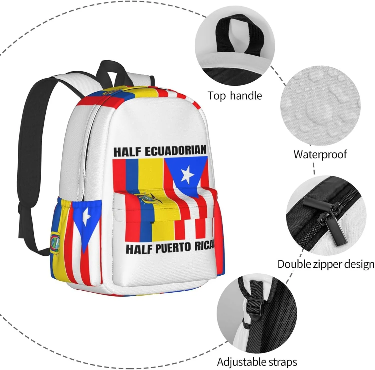 Ecuadorian Puerto Rican Ecuador Puerto Rico Flag Laptop Commuter Backpack Shoulder Bag Casual Back Pack Daypack Bags With Side Pockets For Work Travel Daily Use