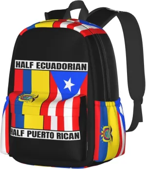 Ecuadorian Puerto Rican Ecuador Puerto Rico Flag Laptop Commuter Backpack Shoulder Bag Casual Back Pack Daypack Bags With Side Pockets For Work Travel Daily Use
