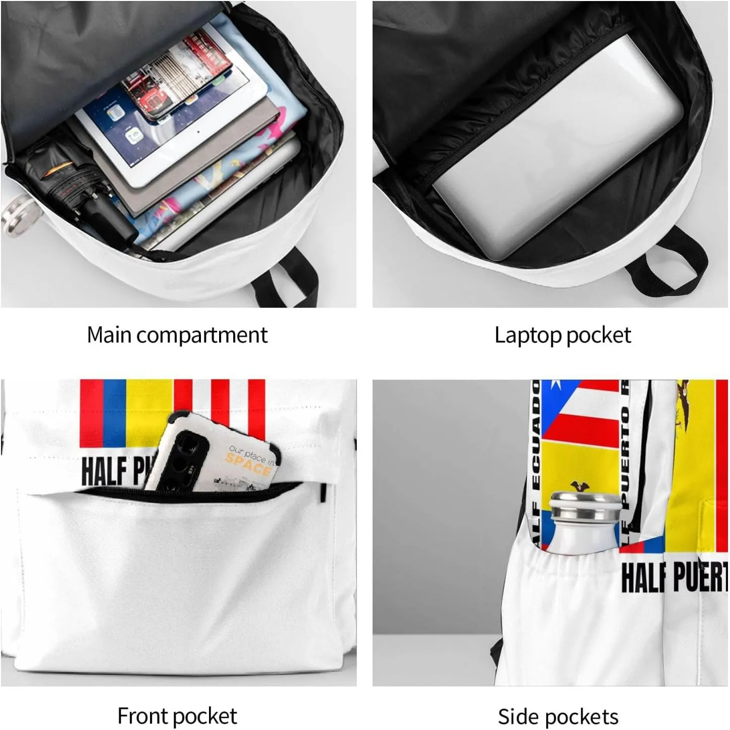 Ecuadorian Puerto Rican Ecuador Puerto Rico Flag Laptop Commuter Backpack Shoulder Bag Casual Back Pack Daypack Bags With Side Pockets For Work Travel Daily Use
