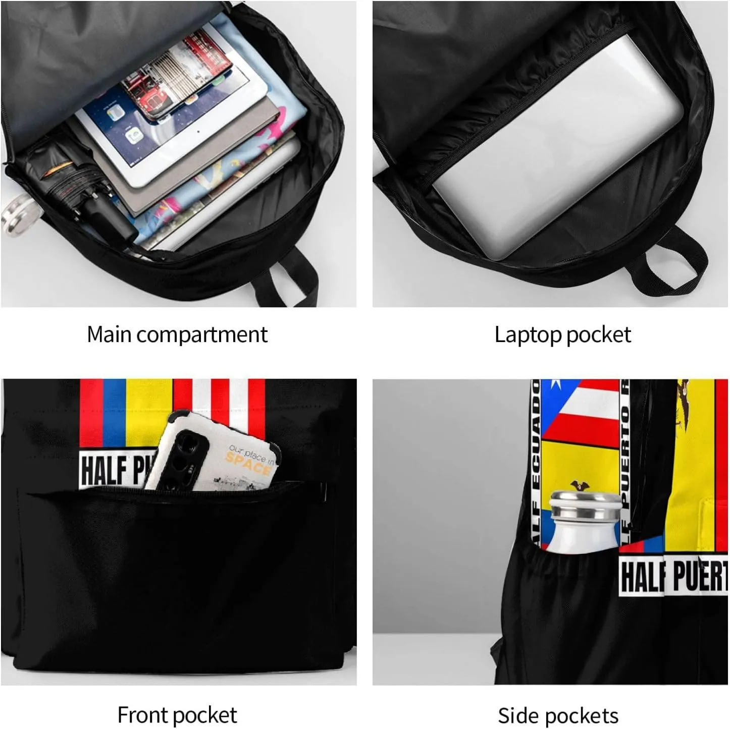 Ecuadorian Puerto Rican Ecuador Puerto Rico Flag Laptop Commuter Backpack Shoulder Bag Casual Back Pack Daypack Bags With Side Pockets For Work Travel Daily Use