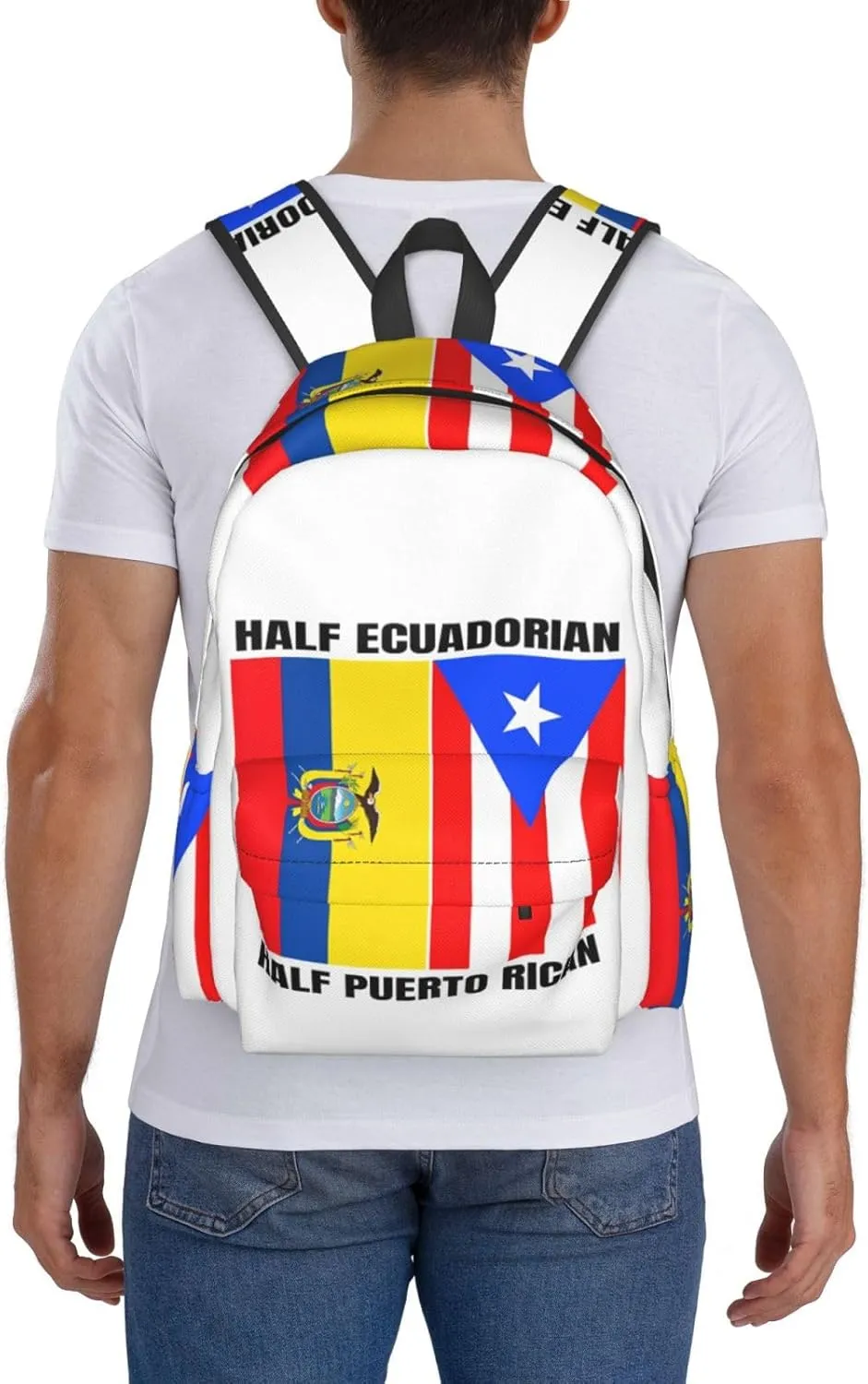 Ecuadorian Puerto Rican Ecuador Puerto Rico Flag Laptop Commuter Backpack Shoulder Bag Casual Back Pack Daypack Bags With Side Pockets For Work Travel Daily Use
