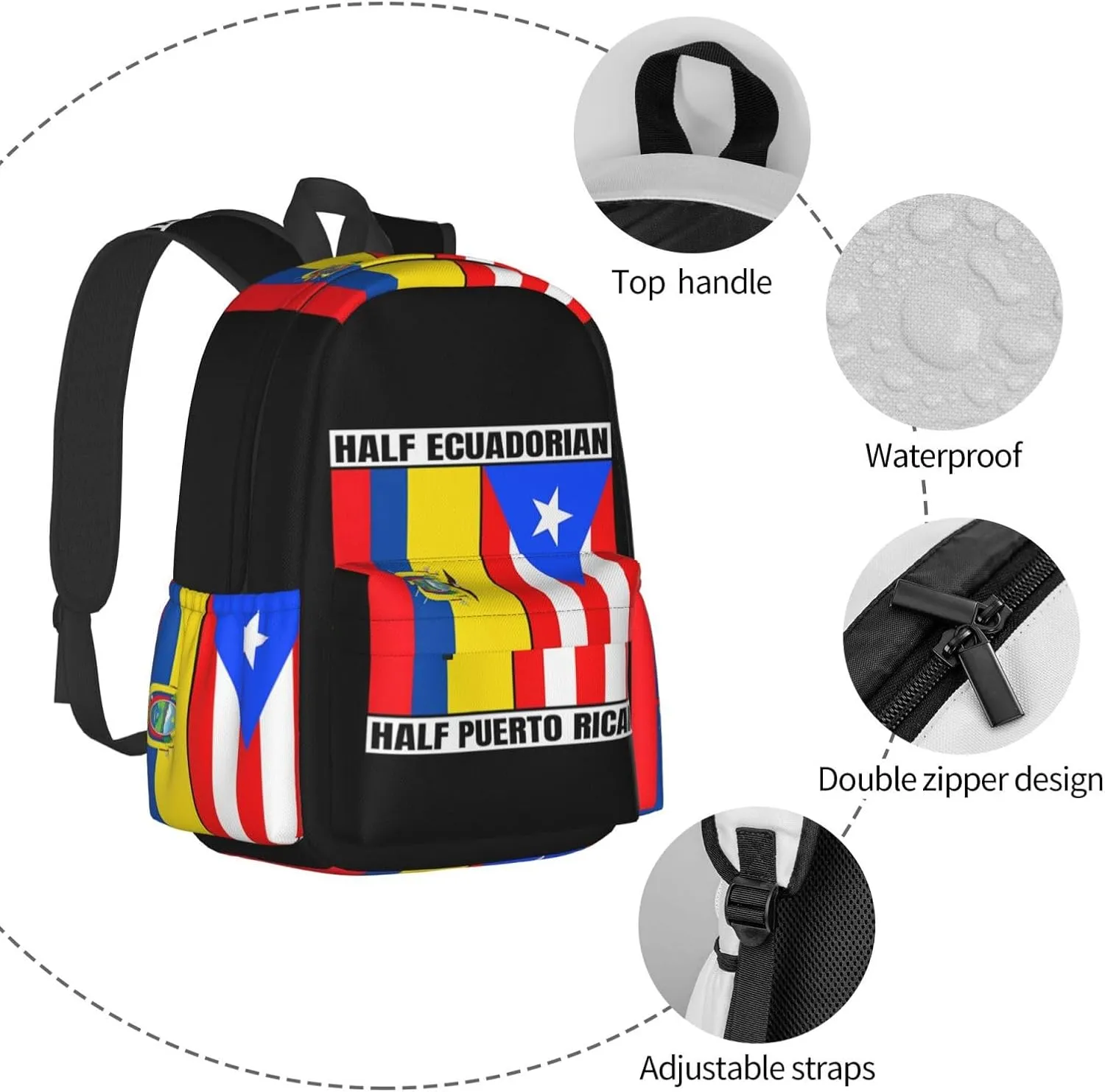 Ecuadorian Puerto Rican Ecuador Puerto Rico Flag Laptop Commuter Backpack Shoulder Bag Casual Back Pack Daypack Bags With Side Pockets For Work Travel Daily Use