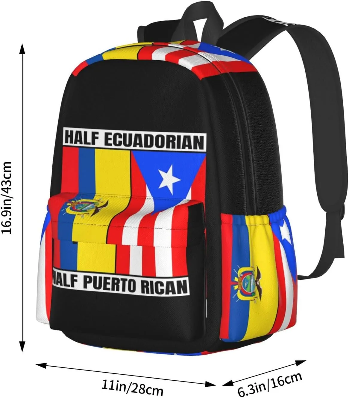 Ecuadorian Puerto Rican Ecuador Puerto Rico Flag Laptop Commuter Backpack Shoulder Bag Casual Back Pack Daypack Bags With Side Pockets For Work Travel Daily Use