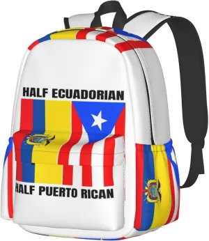 Ecuadorian Puerto Rican Ecuador Puerto Rico Flag Laptop Commuter Backpack Shoulder Bag Casual Back Pack Daypack Bags With Side Pockets For Work Travel Daily Use