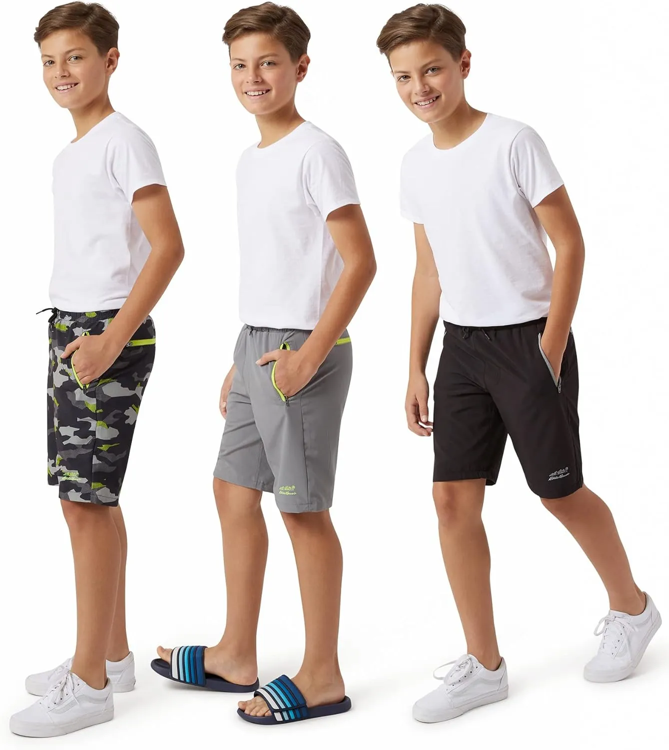 Eddie Bauer Boys' Active Shorts - 3 Pack Quick Dry Athletic Shorts - Hybrid Mesh Performance Shorts for Boys (4-16)
