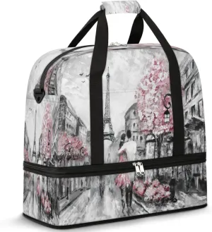 Eiffel Tower Foldable Travel Duffel Bag, Expandable Sports Gym Bag with Shoes Compartment Weekender Overnight Totes Bags for Women Men