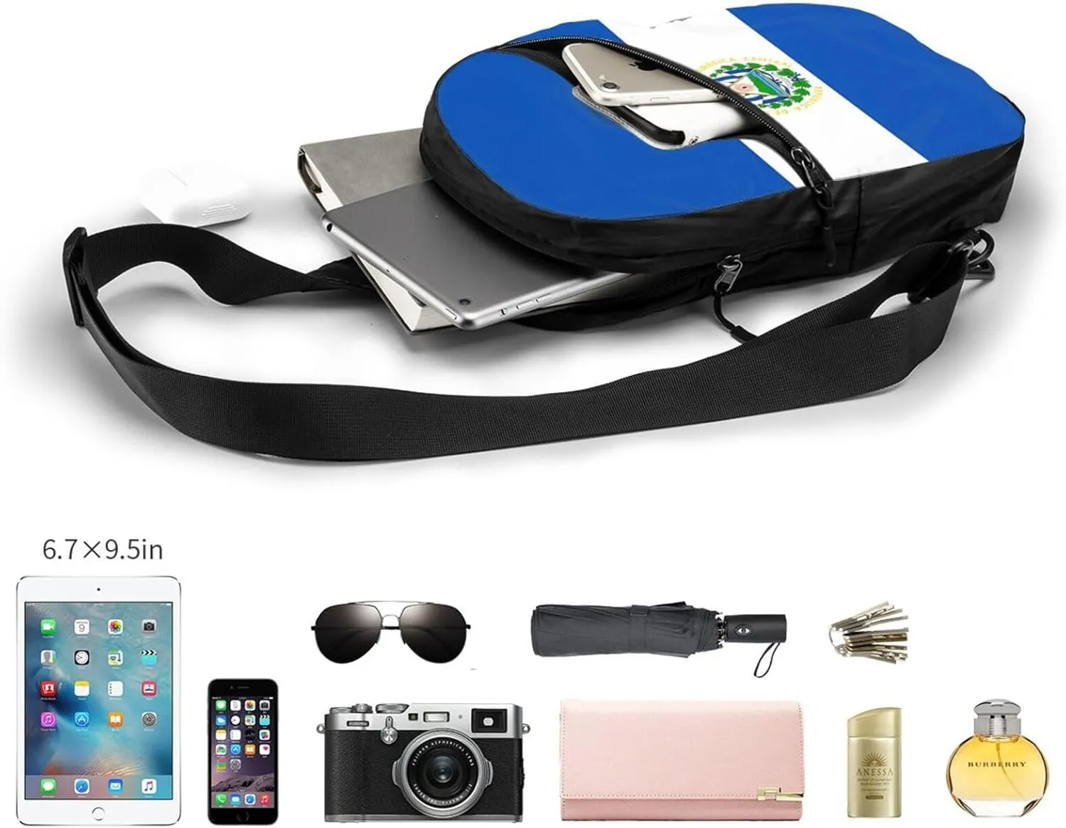 El Salvador Flag Crossbody Bag Portable Sling Bags Foldable Chest Daypack Reusable Sports Shoulder Backpack Diagonally Casual Rucksack Travel Bag