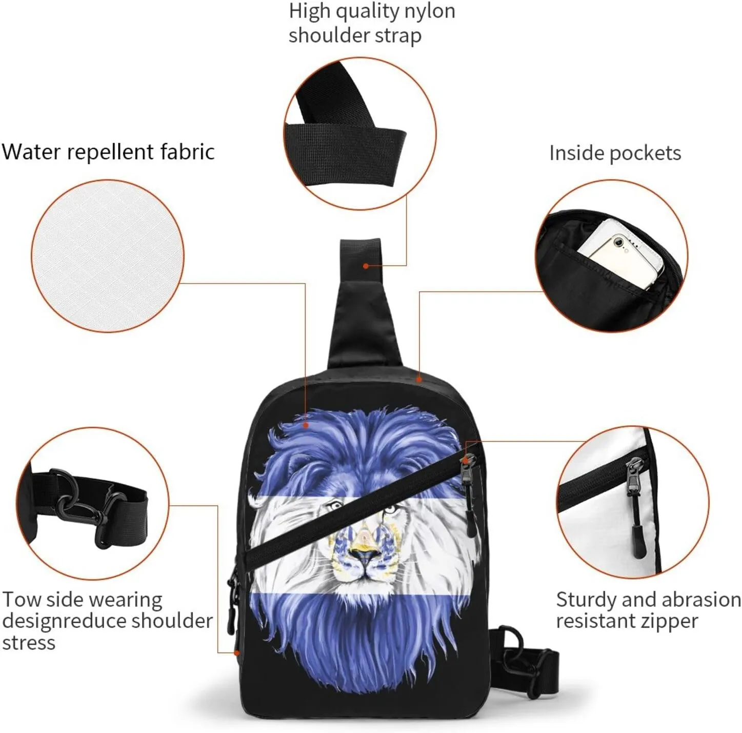 El Salvador Flag Salvadoran Lion Crossbody Bag Portable Sling Bags Foldable Chest Daypack Reusable Sports Shoulder Backpack Diagonally Casual Rucksack Travel Bag
