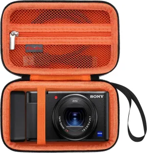Elonbo Carrying Case for Sony ZV-1F/ ZV-1 II/ZV-1 Vlog Digital Camera for Content Creators, Sony ZV1 Vlogging Camera Hard Travel Bag, Mesh Pocket fits Battery Card Reader Cable, Black Orange