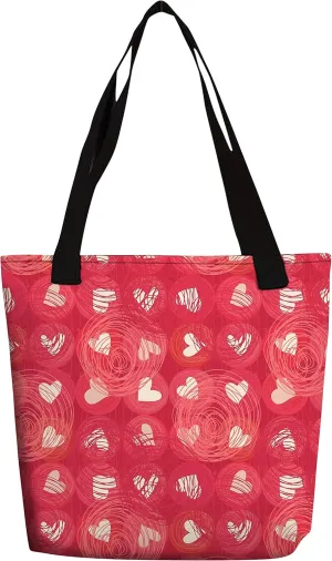 eloria Tote Bag Hearts Printed Design Cotton Canvas Fabric Hand Bag