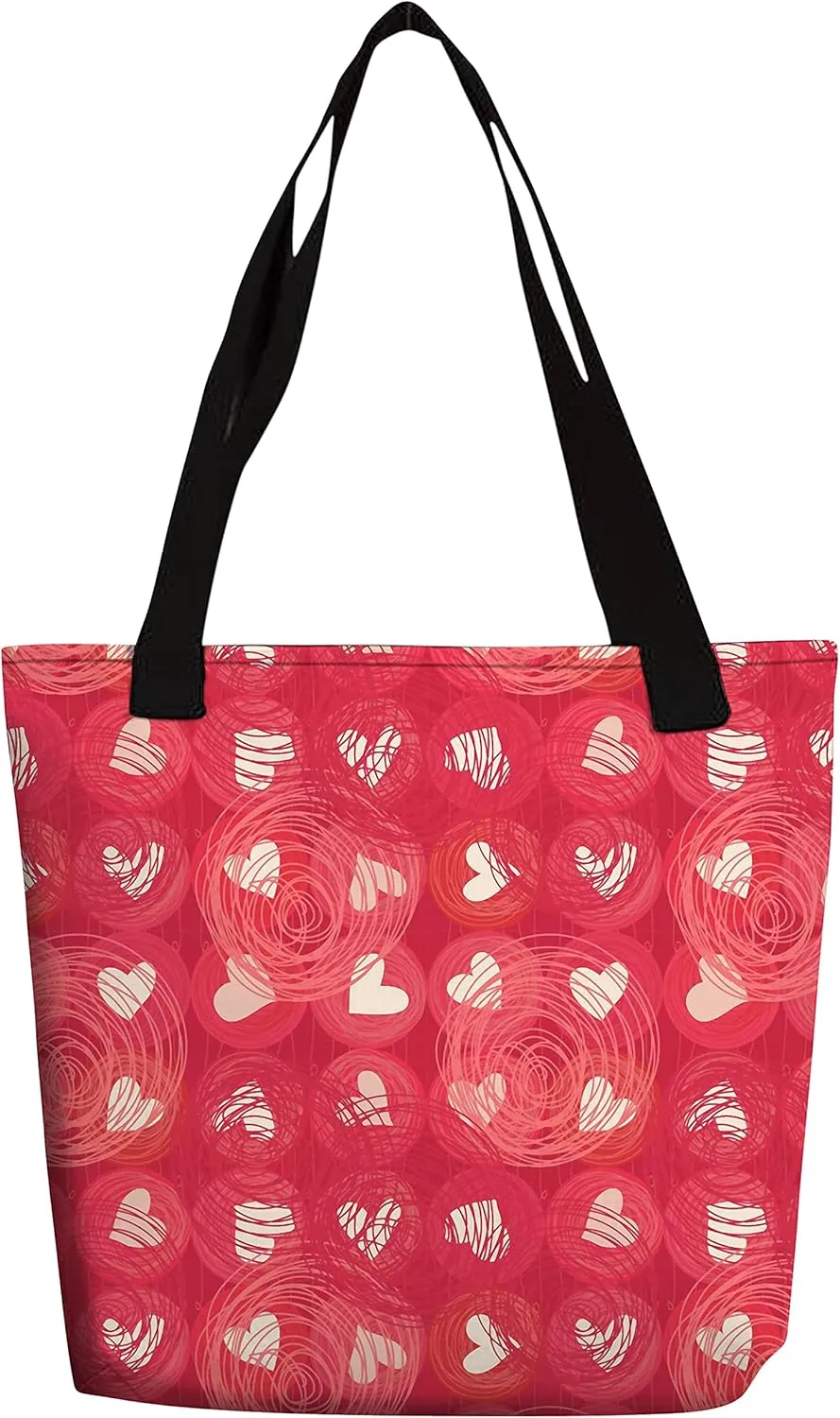 eloria Tote Bag Hearts Printed Design Cotton Canvas Fabric Hand Bag