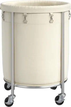 ELYKEN Laundry Basket with Wheels, 170L Rolling Laundry Hamper with Removable Bag and Steel Frame, Round Laundry Cart with 4 Casters and 2 Brakes, Ideal for Bedroom, Bathroom, Laundry Room, Cream