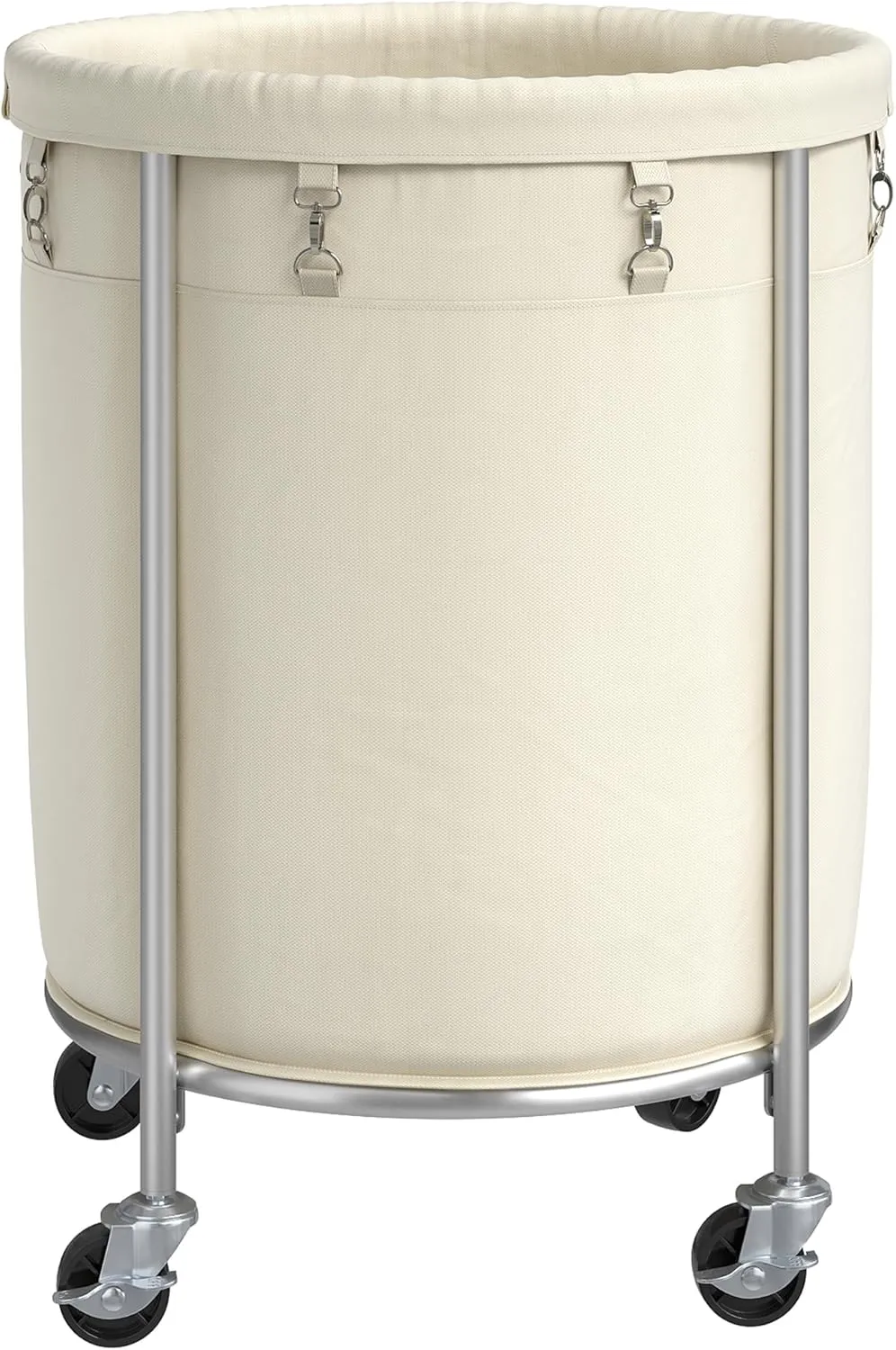 ELYKEN Laundry Basket with Wheels, 170L Rolling Laundry Hamper with Removable Bag and Steel Frame, Round Laundry Cart with 4 Casters and 2 Brakes, Ideal for Bedroom, Bathroom, Laundry Room, Cream