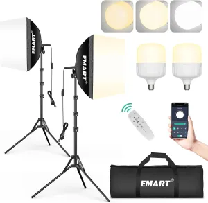 EMART Softbox Photography Lighting Kit, 16"x16" Pull Soft Box, 50W 3000K-6000K LED Bulb with Remote/APP Control, Professional Photoshoot Equipment for Studio Lights, Portrait, Video Recording(2 Pack)