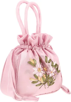 Embroidered Floral Handbags Chinese Ethnic Bag Purse Drawstring Handbag Jewelry Coin Pouch for Women Wedding Bridal Pinks