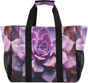 Emelivor Succulent Purple Large Tote Bag Canvas Travel Beach Tote Bag Shoulder Grocery Bags Foldable Handbags PoolBag for Women Men Daily Shopping Gym Work
