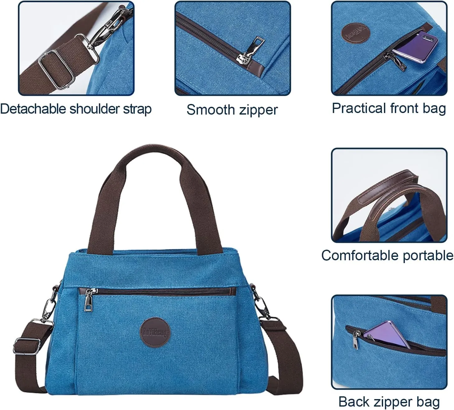 Emprier Women's Vintage Canvas Hobo Handbags Work Shoulder Crossbody Bag Tote Purses Multi-pocket Handbags
