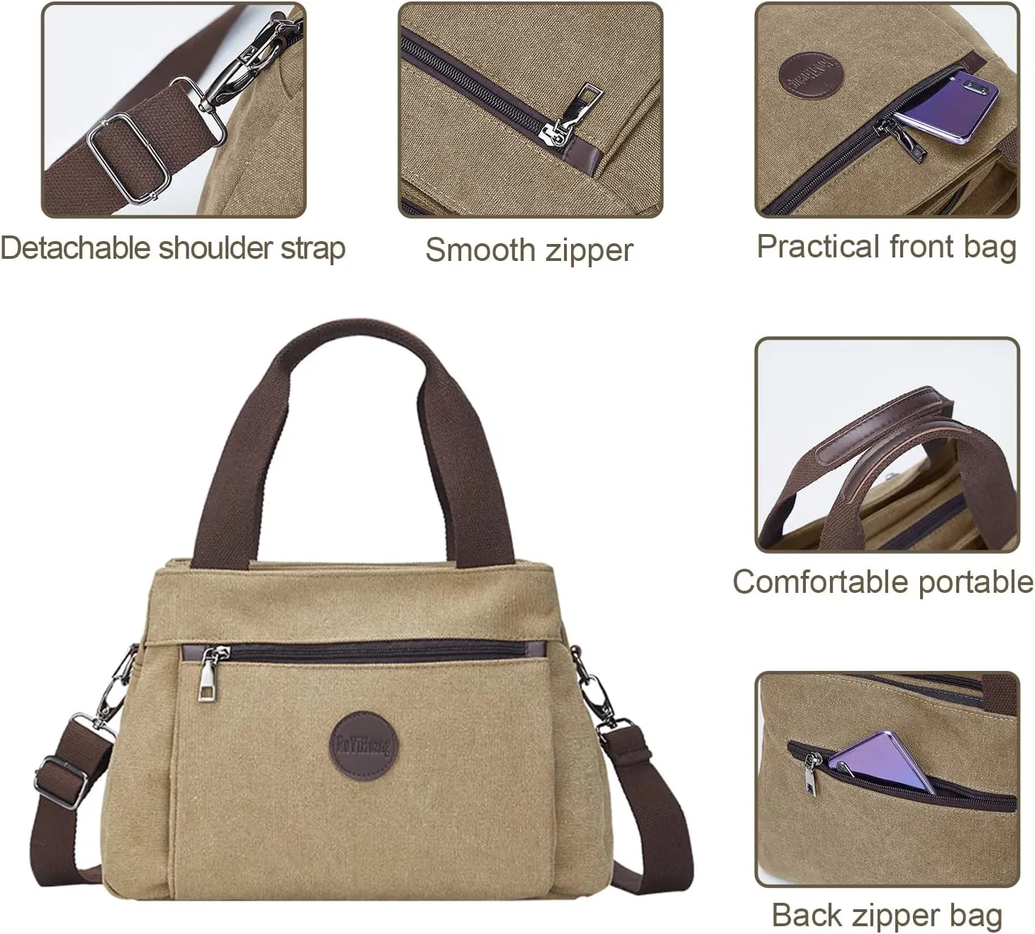Emprier Women's Vintage Canvas Hobo Handbags Work Shoulder Crossbody Bag Tote Purses Multi-pocket Handbags