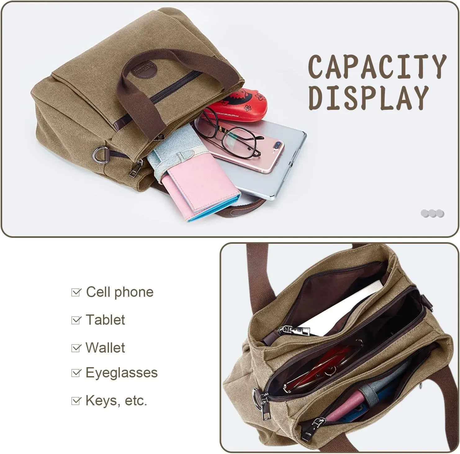 Emprier Women's Vintage Canvas Hobo Handbags Work Shoulder Crossbody Bag Tote Purses Multi-pocket Handbags