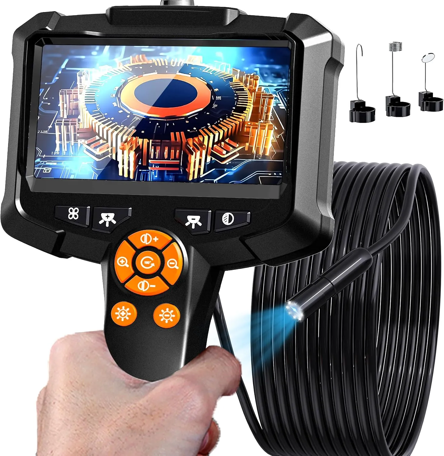 Endoscope Camera with Light, 1080P HD Borescope with 8 Adjustable Lights, 4.3" Endoscope with 16.4ft Semi-Rigid Snake Camera, IP67 Waterproof Borescopes-Father's Day Gift&Cool Gadgets for Men