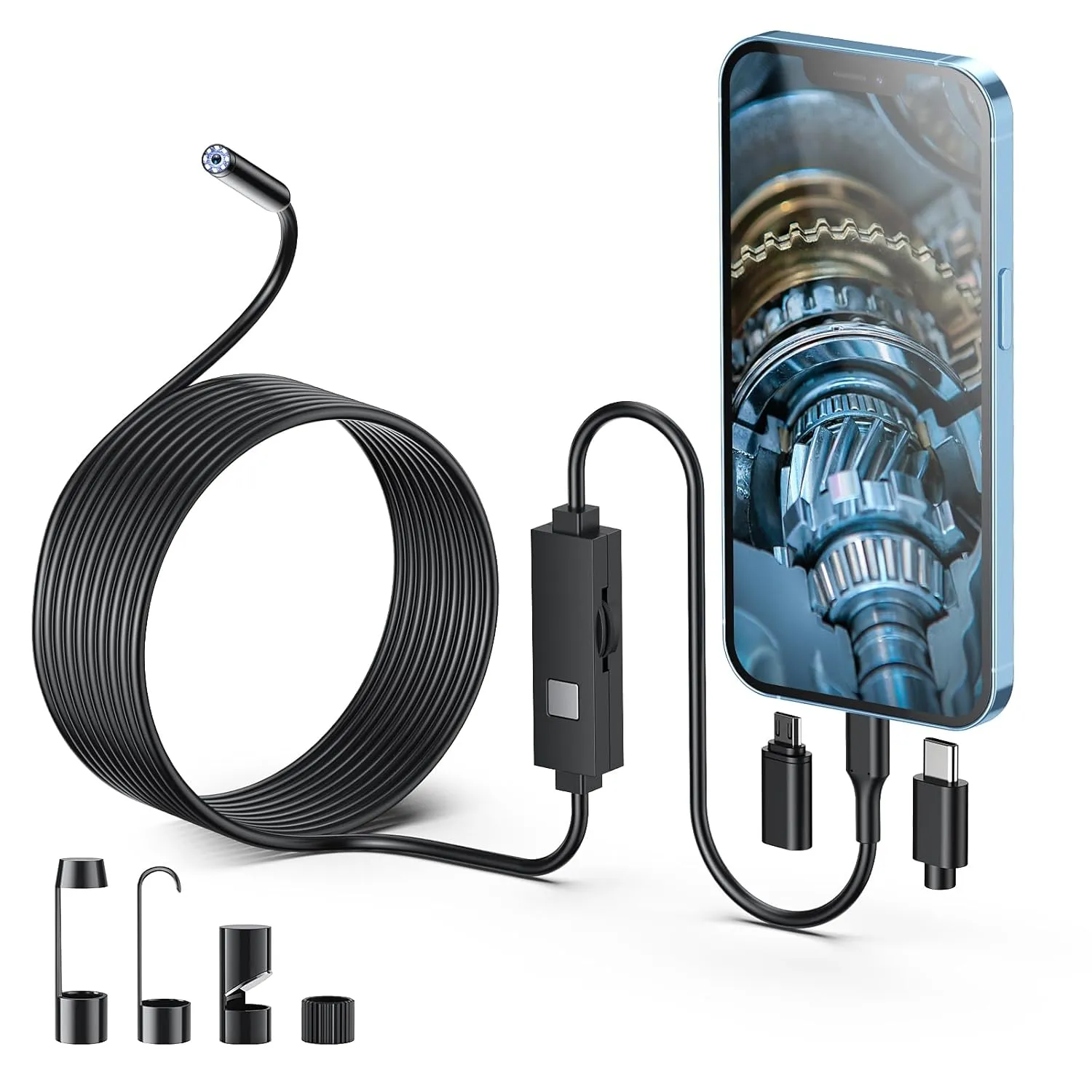 Endoscope Camera with Light,1920P HD Borescope Tools with 8 Adjustable LED Lights, Endoscope with Semi-Rigid Snake Camera, IP67 Waterproof Inspection Borescope for iOS and Android-32.8ft Single Lens