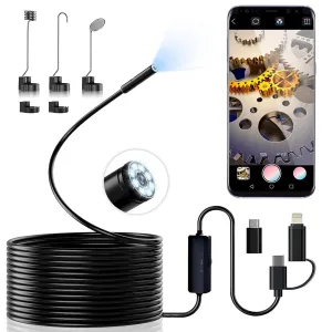 Endoscope Camera with Light,1920P Microscope Camera, IP67 Waterproof Inspection Borescope Tools with 8 Adjustable LEDs, 5M Semi-Rigid Snake Camera for iOS & Android