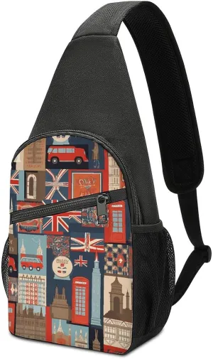 England Symbols Sling Bag Mini Crossbody Bags Travel Daypack Fanny Chest Bag Sling Backpack for Men Women