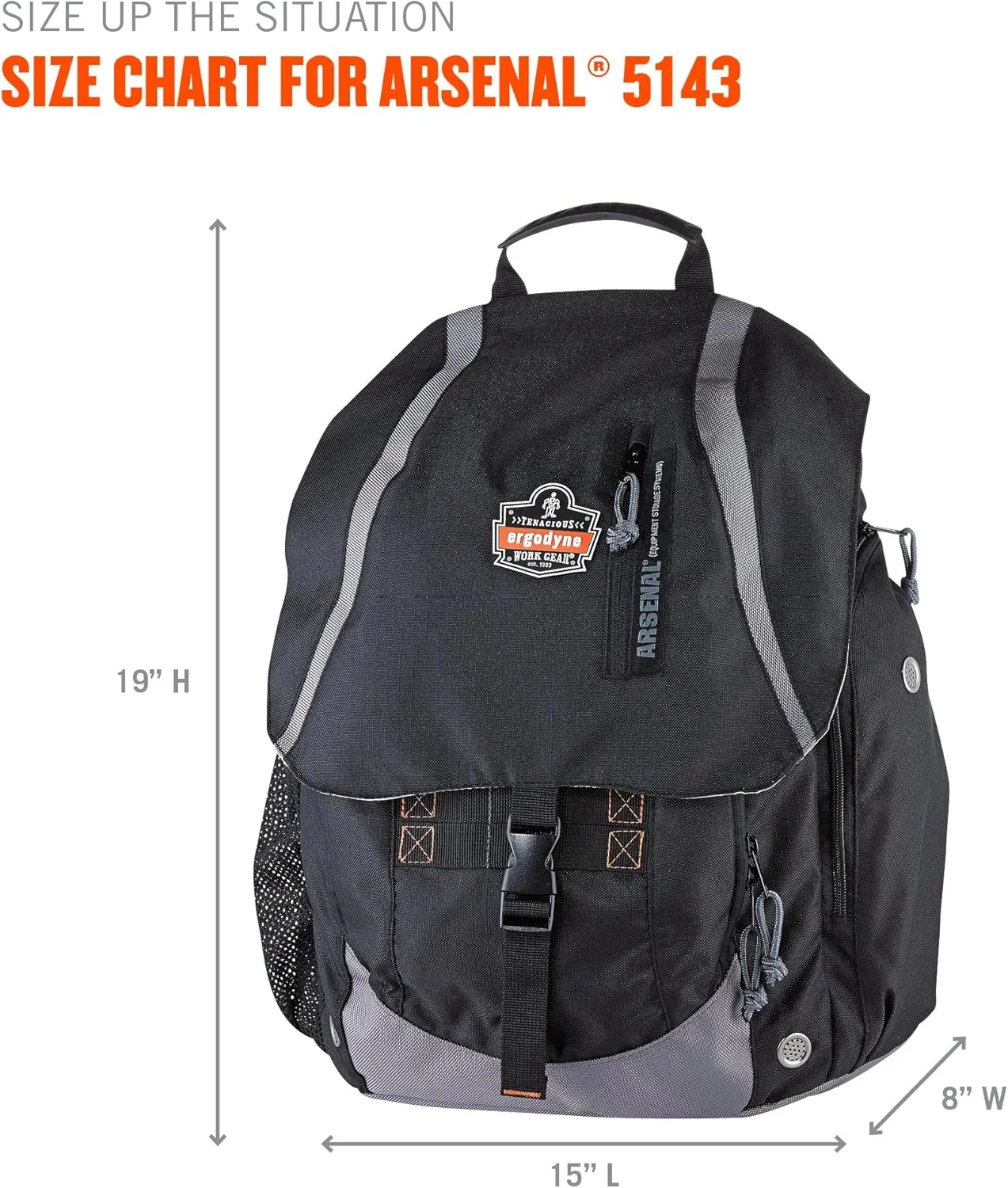 Ergodyne Arsenal 5143 Backpack, Padded Shoulder Straps, Rucksack Design for Maximum Storage, Black