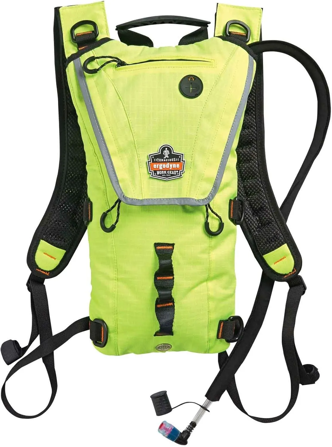 Ergodyne Chill-Its 5156 Hydration Backpack with Storage, Low Profile Pack, High Visibility Reflective, 3 Liter Bladder, Breakaway Shoulder Straps,Lime