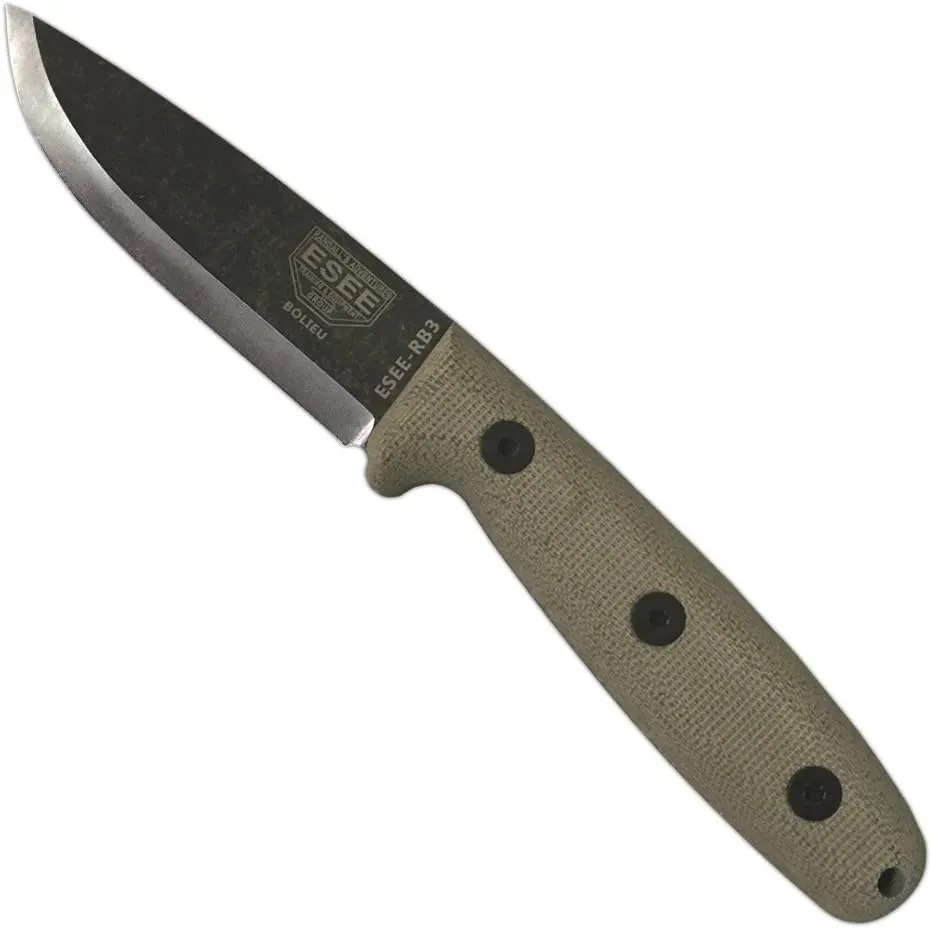 ESEE RB3 Reuben Bolieu Fixed Blade Survival Knife, Leather Sheath, Made in USA