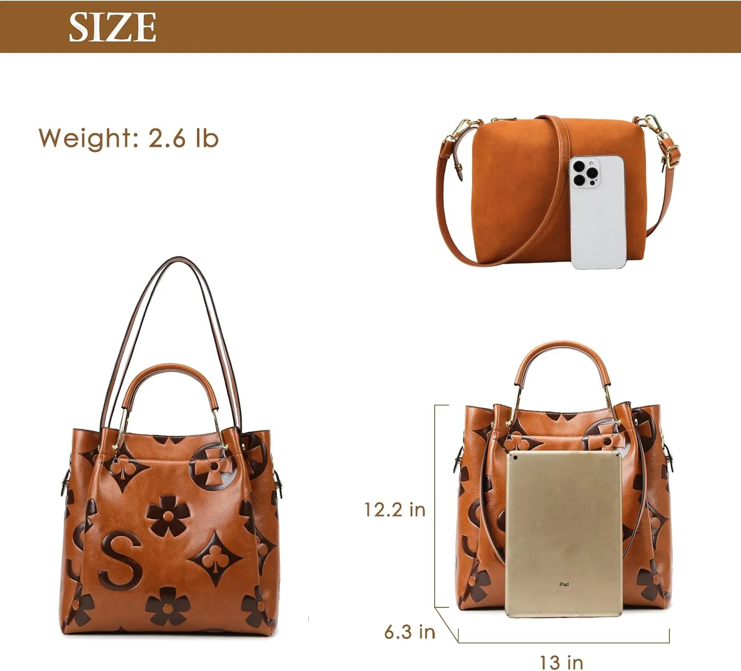 Eslcorri Women Large Tote Bag with Pouch Set of 2, Retro Shoulder Top-handle Carry Handbag Crossbody PU Leather Bucket Purse