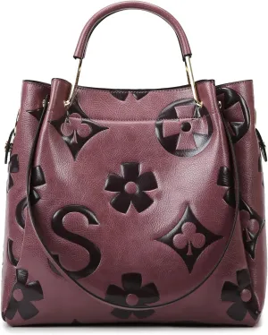Eslcorri Women Large Tote Bag with Pouch Set of 2, Retro Shoulder Top-handle Carry Handbag Crossbody PU Leather Bucket Purse