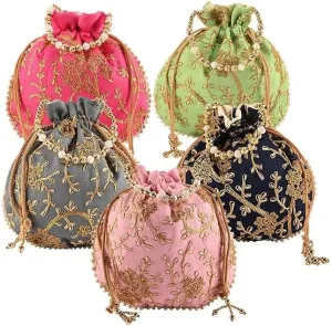 Export Quality Jute Handbags for women | Embroidered Women Potli Bag | Traditional Indian Potli Bags | Drawstring Bags for Wedding | Pack of 2| Multicolor