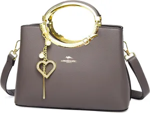 Exquisite Real Genuine Leather Metal Ring Handle Bag For Women Crossbody Handbags With Shoulder Strap For Women